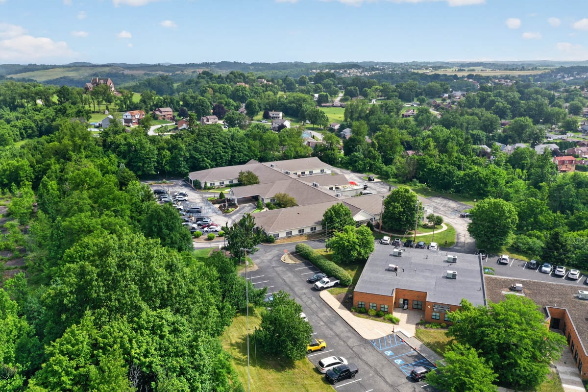 Aerial view of Golden Heights complex and neighborhood