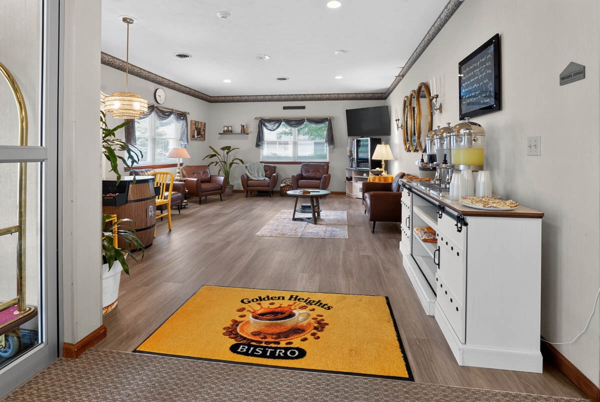 Bistro lounge and beverage station at Golden Heights