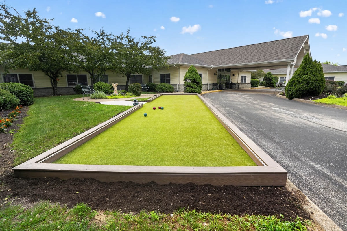 Outdoor lawn bowling court at Golden Heights